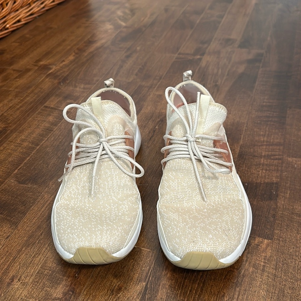 Skechers memory foam air-cooled heathered tan stretch fabric sneakers, 8.5